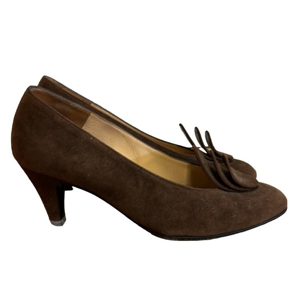 80s vintage Charles Jourdan Paris, brown suede heels, 7.5 inbox - Picture 1 of 8